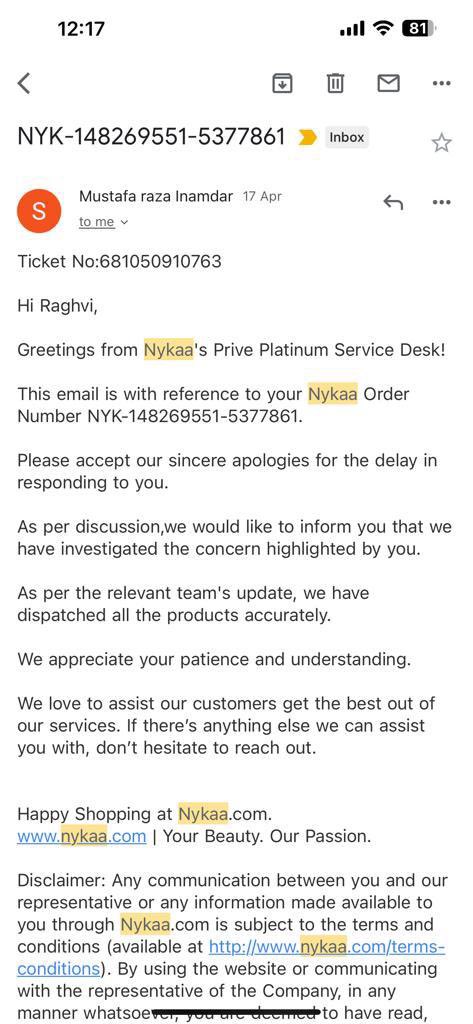 shubh0214's tweet photo. @MyNykaa Even tried reaching your customer support who failed to resolve the issue and raised hand saying we can’t do anything and xpressbees is not responding anything. 
Pls help on priority and wanted my money back. Losing faith in the brand @MyNykaa @MyNykaa https://t.co/1Idk2h5QST