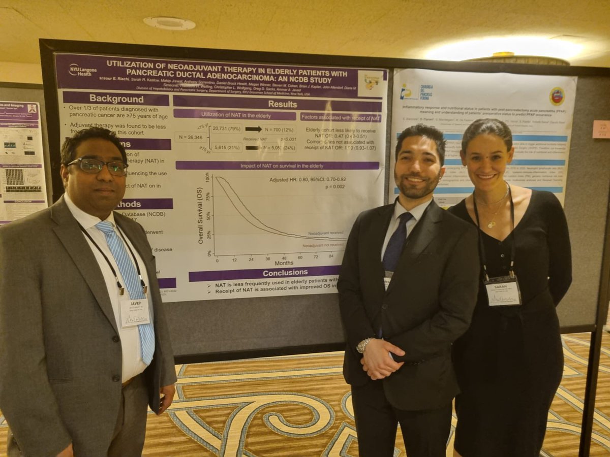 ammar_asrar's tweet photo. Proud of our #HPB @nyulangone postdoc @RiachiMansour for a great talk and poster on the use of neoadjuvant therapy in T1 #PancreaticCancer and in the elderly at the @PancreasClub https://t.co/XxKjNrEUOY