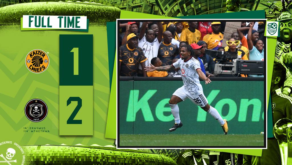 ☠️ FT || <a href="/KaizerChiefs/">Kaizer Chiefs</a> 1 - 2 @OrlandoPirates

🥅 14' <a href="/Erasmus_95/">Kermit Romeo Erasmus</a>
🥅 114' Mthethwa 

⚫⚪🔴⭐
#SowetoDerby #Matchday
#NedbankCup 
#OrlandoPirates
#OnceAlways