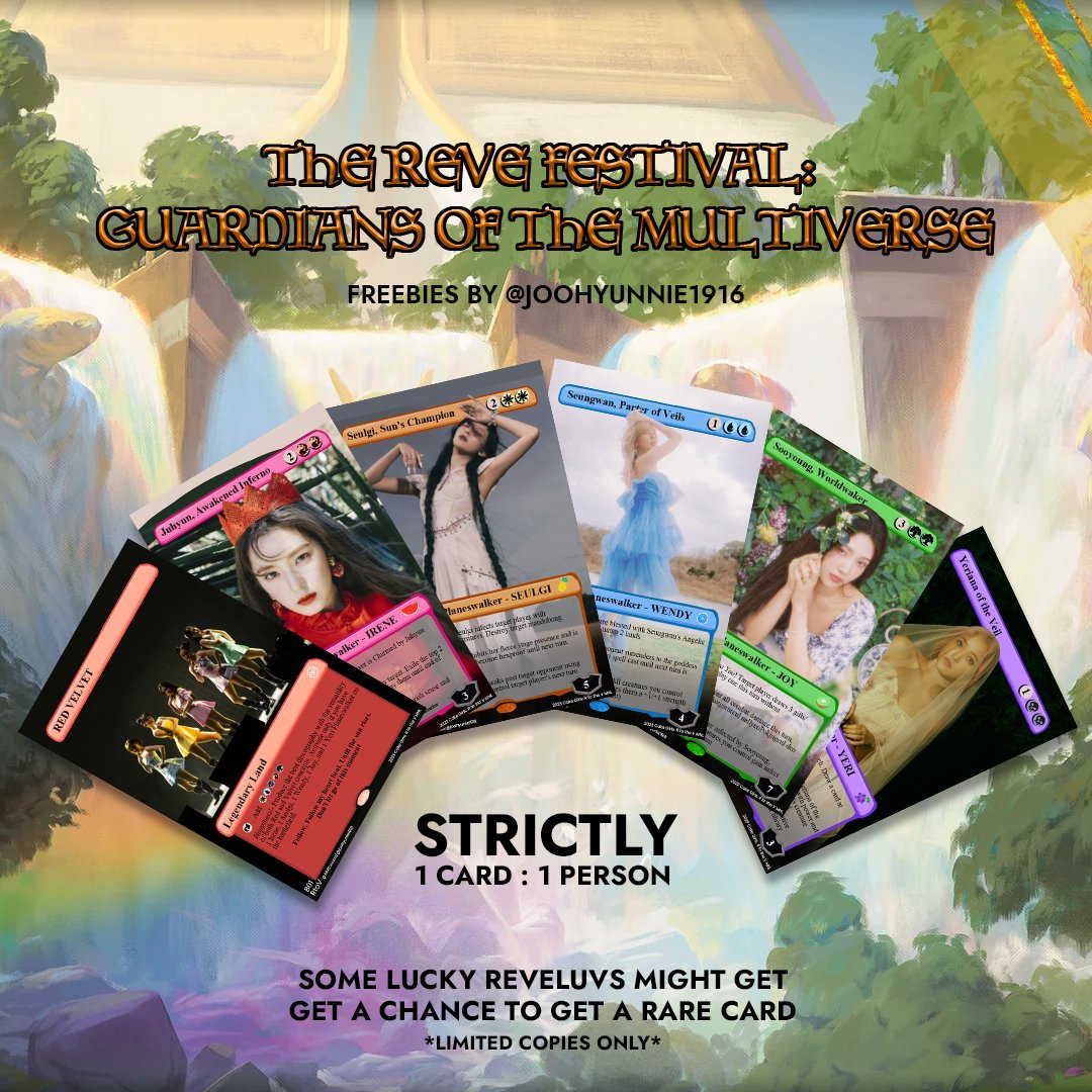 The most powerful beings in the multiverse are finally here

May 7, 2023. The Reve Festival: Guardians of the Multiverse. Freebies from @Joohyunnie1916 

✅ open for trades
✅ 1:1

Some booster packs come with Holo Foil versions 👀

No need to follow, just like/RT 😅