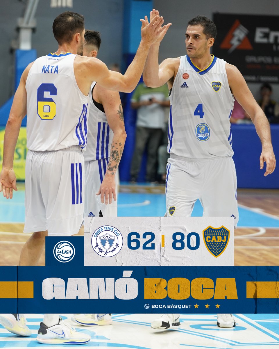 ¡𝗚𝗔𝗡𝗢́ #𝗕𝗢𝗖𝗔! 💪

Enorme trabajo colectivo del Xeneize y triunfo por 80-62 ante <a href="/OberaTenisClub/">Oberá Tenis Club</a>. ¡Primer punto adentro de la serie! 👊

#DaleBoca 🔵🟡🔵
#PlayOffsLaLiga 🏀