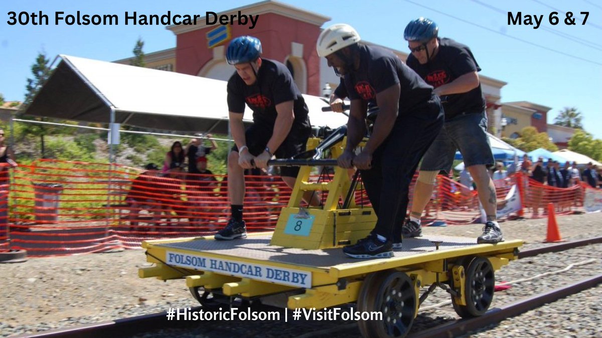 Come cheer on teams at the 30th Annual Handcar Derby on the railroad tracks along East Bidwell at Broadstone Marketplace. May 6, 9am to 3pm - teams practice and qualify. May 7, 8:30am to 1pm - teams race, with awards at 2pm. Free. Get the details here. #visitfolsom #folsom