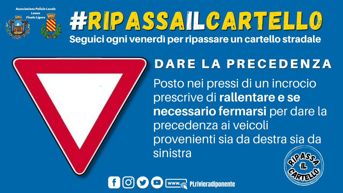 PLrivieradipon's tweet photo. “Ripassa il Cartello”
📆Ogni venerdì ripassiamo un cartello stradale.
🔃Seguici e condividi.
#PLLoano #PLFinaleL #ripassailcartello #educazionestradale #sicurezzastradale #codicedellastrada https://t.co/0oQSgAKLGp