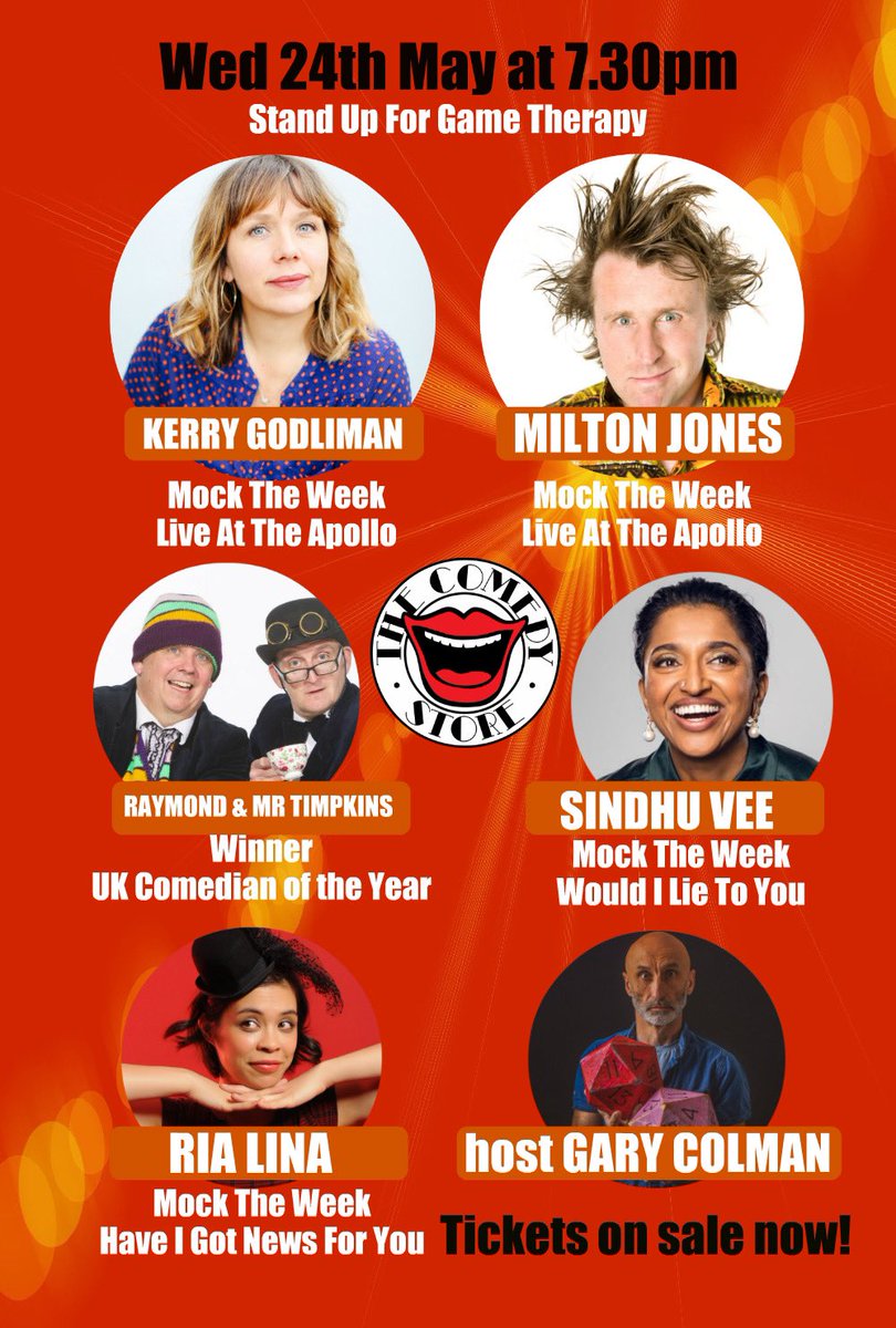 Tickets for this years charity fundraiser at @comedystoreuk HERE monkeysbloodproductions.com/comedyclub @themiltonjones @KerryAGodliman @sindhuvfunny @rialina_ @raymondtimpkins @SteveBestComic @gary_colman #RetweeetPlease ❤️@SteamforgedLtd @stories_rpg @londonhf @critkituk @PrintMiniatures