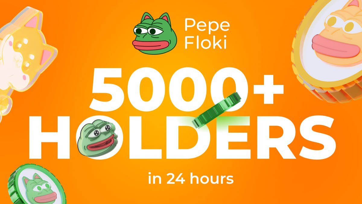 pepe_floki's tweet photo. WE ARE EXTREMLEY PROUD TO ANNOUNCE WE HAVE HIT 5000 HOLDERS IN UNDER 24 HOURS! 

@pepecoineth HIT 10k HOLDERS IN 72 HOURS! 👀

#ontrack #pepe #floki #pepefloki #hodl #Holders https://t.co/th2fBe7jEn