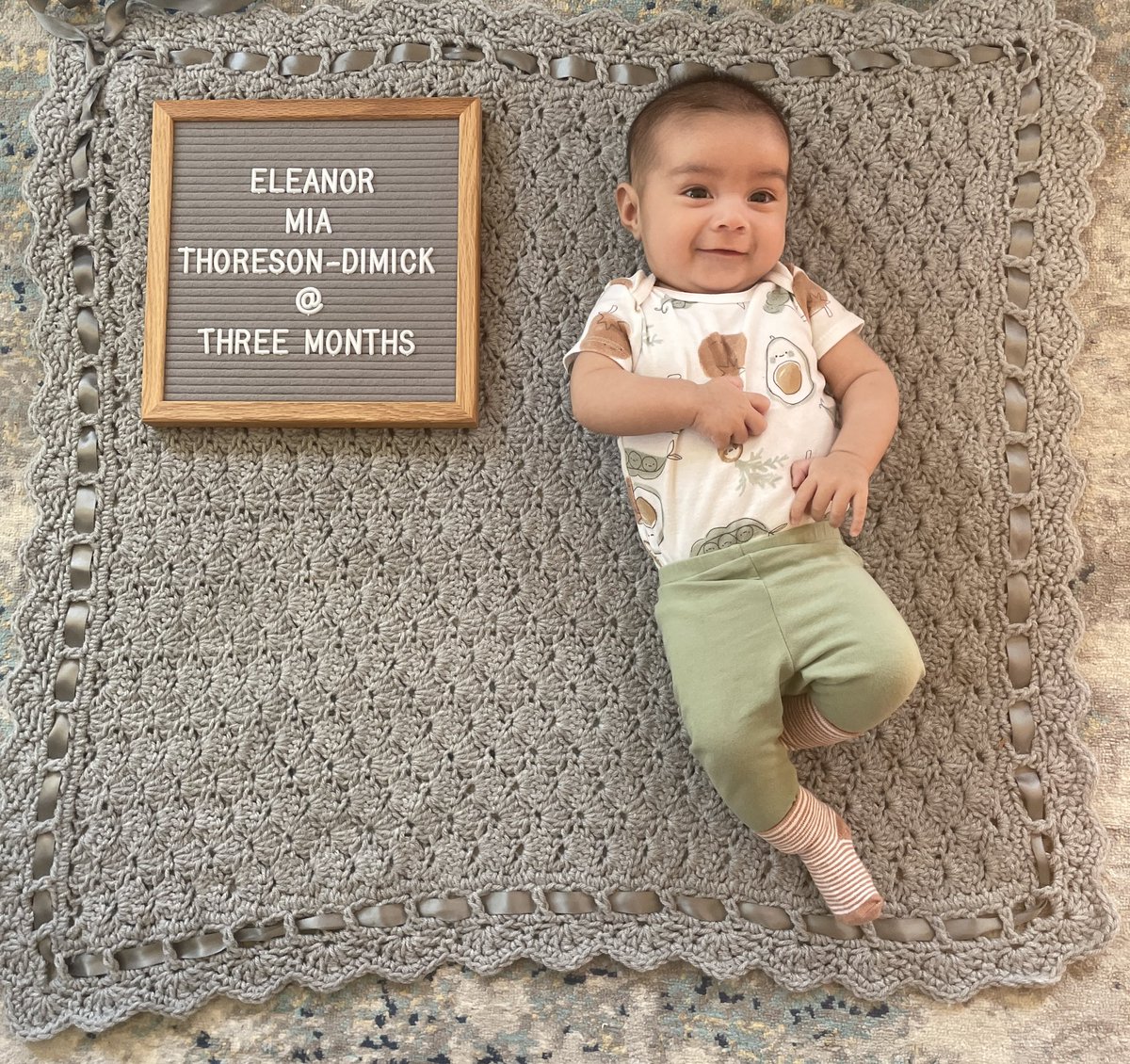 MatthewDimick's tweet photo. Look who turned 3-months old! Ellie’s also learned to suck on her own hand so we are exploring a new world of self-soothing and tiny slimy fists!! https://t.co/e0LhpviLMH