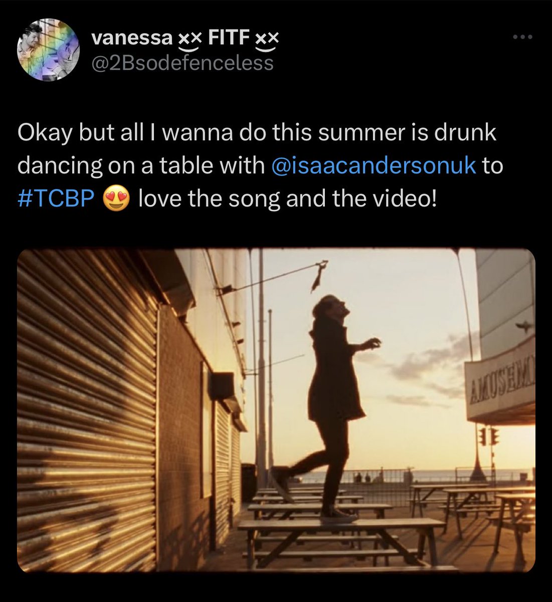 2Bsodefenceless's tweet photo. Happy Birthday #TCBP!
I’m still up for dancing on tables @isaacandersonuk https://t.co/xS8eR5KT6F