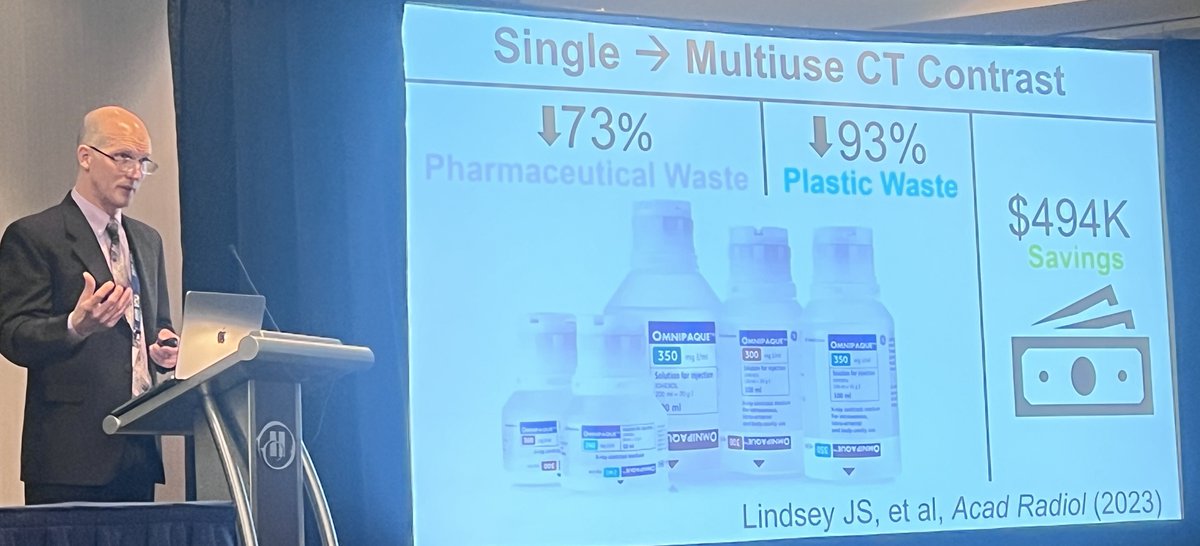 Single-use ➡️ Multi-use CT contrast vials -- just one example from <a href="/JohnRScheel/">John R. Scheel, MD, PhD, MPH</a>  of a radiology initiative that both decreased waste and saved 💰#ACR2023 #ACR100