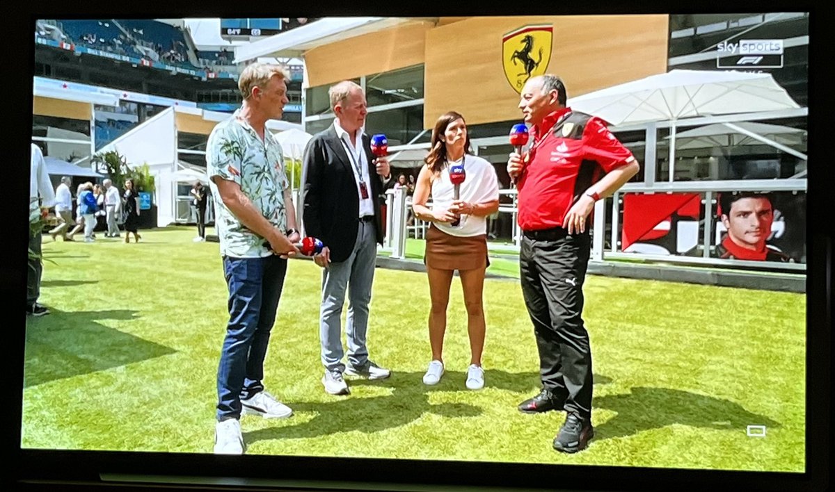 alecberry's tweet photo. Why are the @SkySportsF1 presenters dressed like four people at the end of a zombie movie? #MiamiGP https://t.co/JmPUzUbo9u