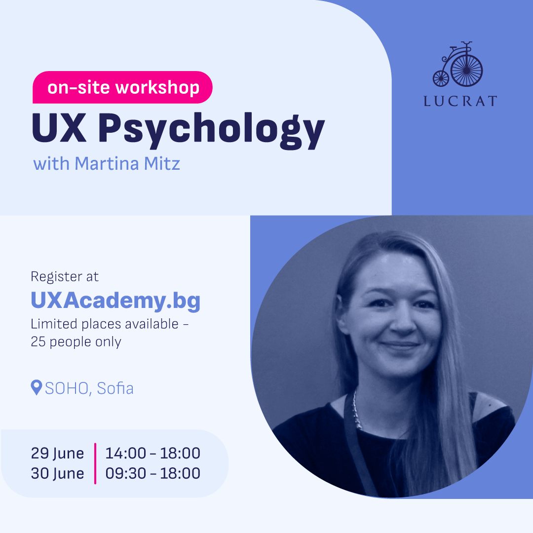 I am so excited to be giving my workshop, in my hometown and for it to be finally the end of June 🤩🤓🧠

Registration: uxacademy.bg/ux-psychology

#ux #uxdesign #psychology #development #uxbeginer #UXexpert