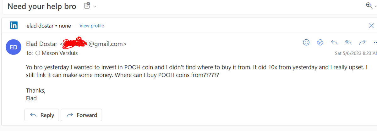 Bro I am not answering your emails about $POOH coin lmao