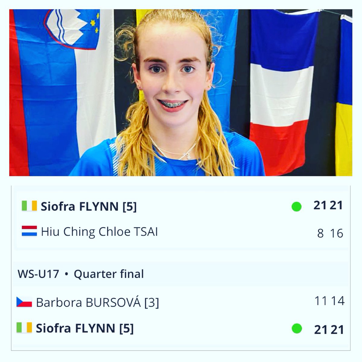 irishbadminton's tweet photo. **Podium place for Siofra Flynn at Austrian International Badminton Europe U17 circuit event**
Siofra beat Tsai ๐ณ๐ฑ 21-18 21-16 and then beat number 3 seed Bursovรก ๐จ๐ฟ21-11 21-14 to progress to the semifinals.
#PodiumPotentialProgramme https://t.co/MpOd25RmdJ
