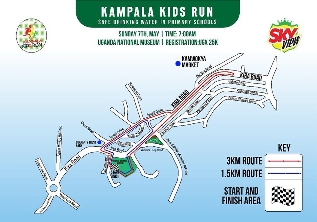 RihamUG's tweet photo. Route map for #KampalaKidsRun👇
All set for tomorrow! 

Theme: Running to provide safe drinking water for primary schools in need.

🕕 7:00am
📌 Uganda Museum, Kamwokya
✅ Powered by Skyview https://t.co/I9q6TZDpRB