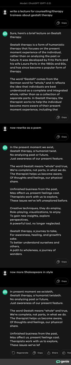 A poem about Gestalt therapy written by an AI chat bot following instructions from my friend…