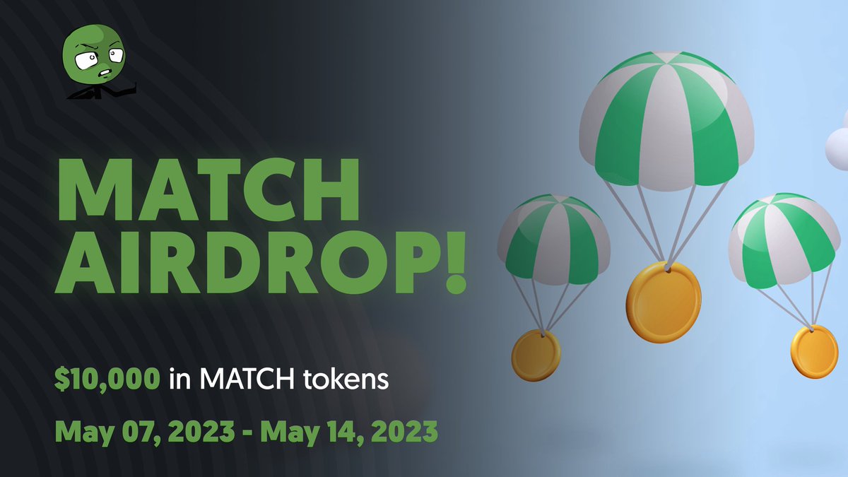 📣$10,000 MATCH Airdrop‼️🪂

💰Per participant: $5
🤑Referrals: $1
🗓Dates: May 7-14, 2023

🤖Airdrop Bot: t.me/MATCH_Airdropb…

Steps:
1️⃣Follow <a href="/matchcoineth/">Match Coin | $MATCH</a>
2️⃣Join t.me/match_eth
3️⃣Add your ERC20 address

✍️Rules: reddit.com/r/matchcoin/co…