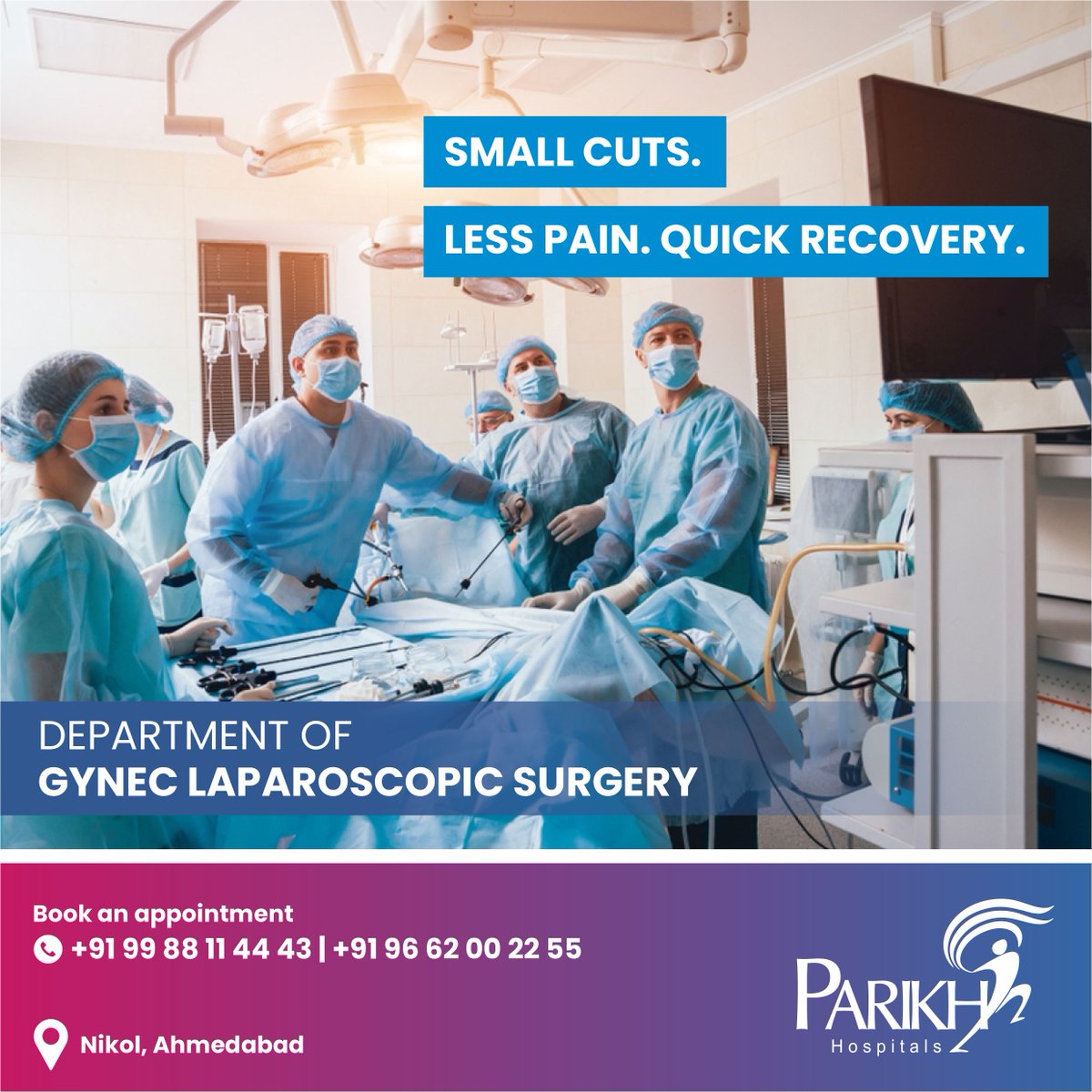Visit Parikh Hospitals, Nikol and consult with our skilled team of Obstetrics and Gynecologists for all your surgical needs. To book an appointment, call 99 88 11 44 43 | 99 88 11 44 45 #ParikhHospitals #nikol #SurgeryRecovery #womenshealth #pregnancy #gynecology #gynecologist
