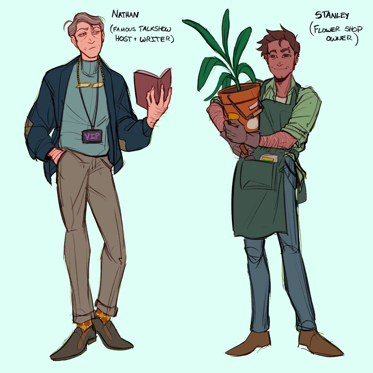 PinchofPeppers's tweet photo. Drafted some flower shop au outfits while on the plane :]
#tsp #thestanleyparablefanart #flowershopau https://t.co/hpHLeJY7rT