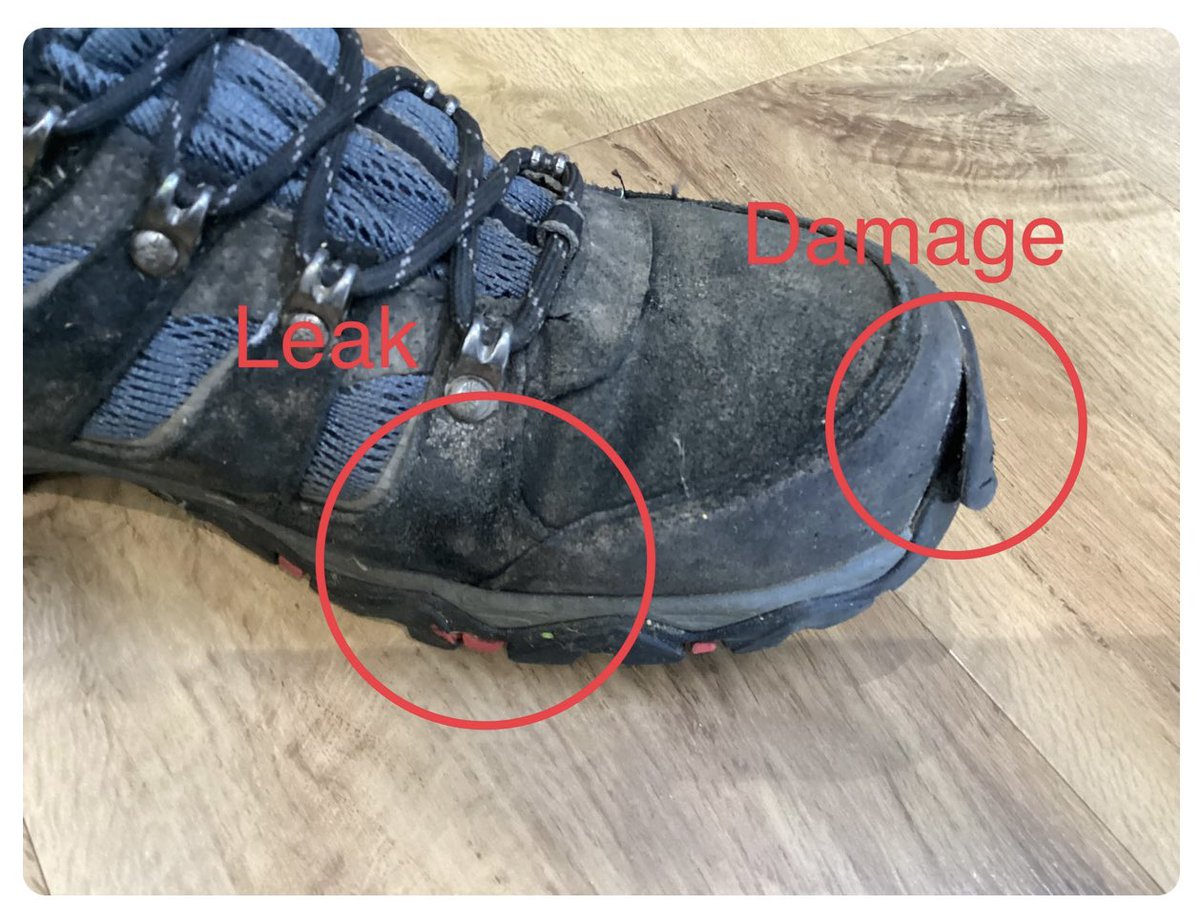 Qreap's tweet photo. Hi @SportsDirectUK I wore these boots "built for running and
outdoor" about 10 times within 5 months on light walks and they're
already leaking and falling apart. Your Customer Service team
suggested I get independent Inspection before they'd consider a
refund. You're a joke. https://t.co/x8IA6LOjzj