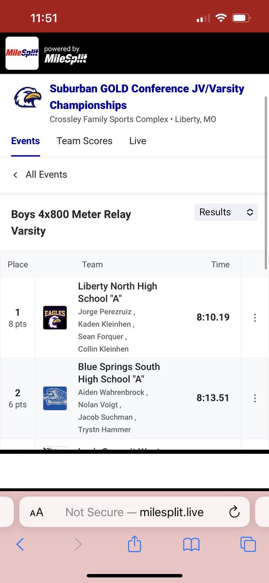 Varsity Boys 4x800 was Conference Champions!!!