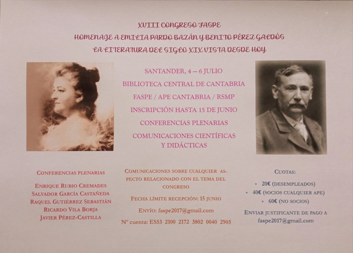 APEGerardoDiego's tweet photo. La @APEGerardoDiego, nuestros amigos de la #RealSociedadMenéndezPelayo y de la #FASPE organizan un congreso para docentes sobre la literatura española del XIX del 4 al 6 de julio en Santander. ¿Os animáis? https://t.co/N00RdM8vd4