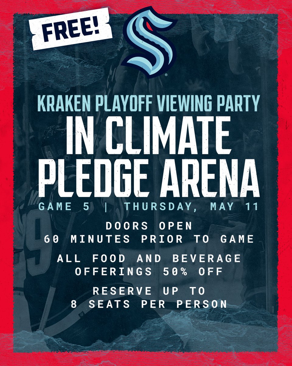 Need a place to watch Game 5? We got you covered.

Join us at <a href="/ClimateArena/">Climate Pledge Arena</a> and cheer on the #SeaKraken as they compete in the #StanleyCup Playoffs!

 Reserve your FREE ticket today → bit.ly/G5WP23