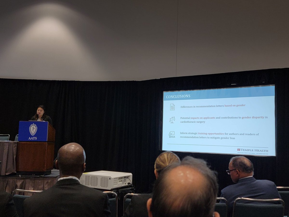 How can gender bias be mitigated in reference letters & applications? Excellent and important talk by Dr. @ValedaYongMD, finding that gender differences in #CTSurgery letters of recommendation exist for women but not men applicants when comparing women & men writers. #AATS2023