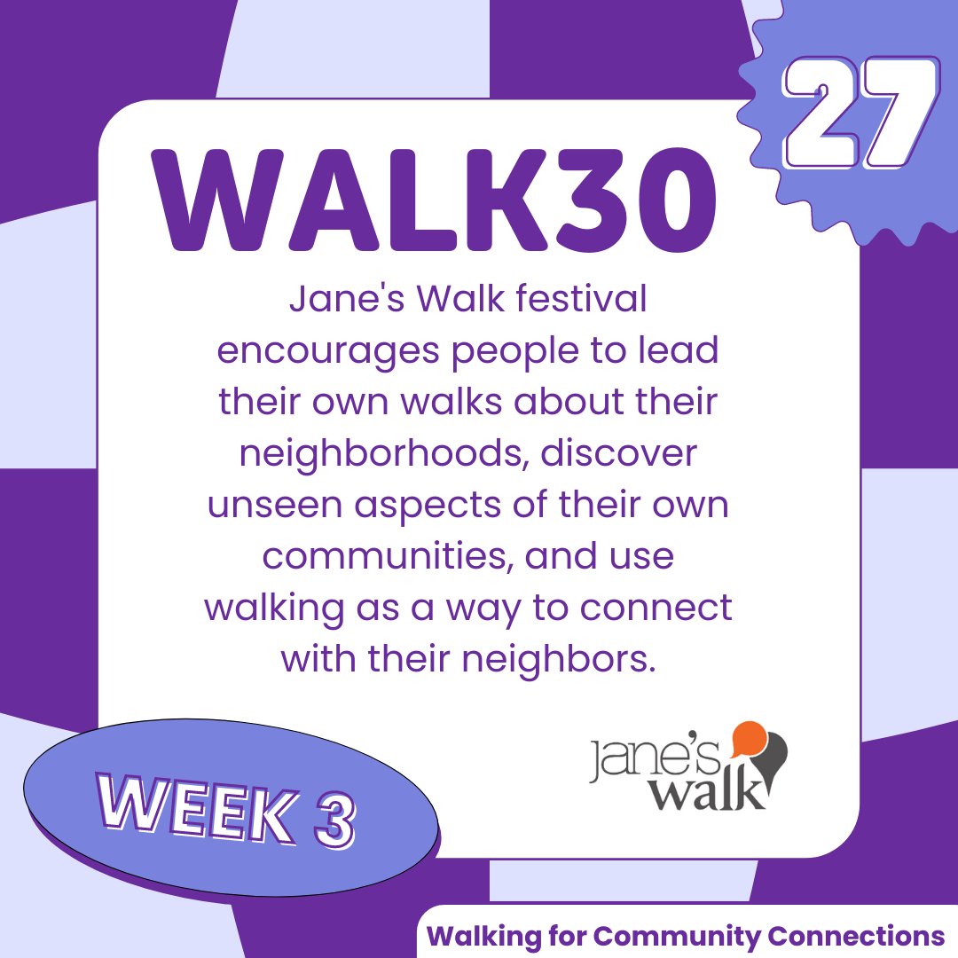 Walk30 Challenge (@walk30challenge) on Twitter photo Jane's Walk festival encourages people to lead their own walks about their neighbourhoods, discover unseen aspects of their own communities, and use walking as a way to connect.  #walk30 #walking #vancouver #burnaby #newwest #northvan #vch #fraserhealth #translink Jane's Walk festival encourages people to lead their own walks about their neighbourhoods, discover unseen aspects of their own communities, and use walking as a way to connect.  #walk30 #walking #vancouver #burnaby #newwest #northvan #vch #fraserhealth #translink