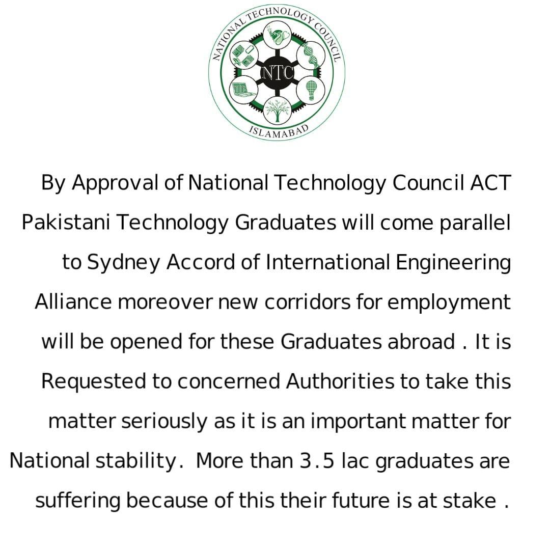 Muhamma52453158's tweet photo. @CMShehbaz  National Technology Council Act needs your Kind Attention. Future of 3.5 lac Technology Graduates is at stake just because NTC ACT is not present kindly pressurise @AzamNazeerTarar  @RTanveerPMLN  for its approval at earliest
 #Legalize_NTC https://t.co/QHW7Xx0uch