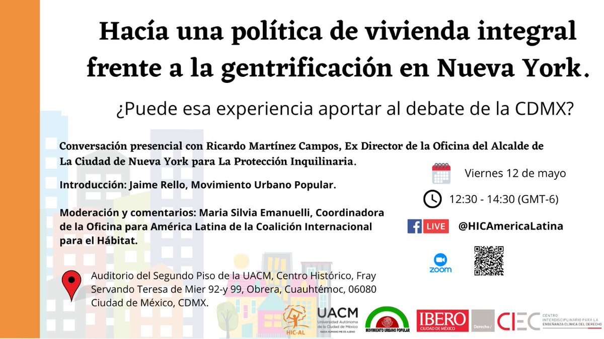 HIC_AL's tweet photo. 📢 | Recuerda que el próximo viernes tendremos el conversatorio "Hacía una política de vivienda integral frente a la gentrificación en Nueva York. ¿Puede esa experiencia aportar al debate de la CDMX?" (1/4) https://t.co/8PNaoX4M8Q
