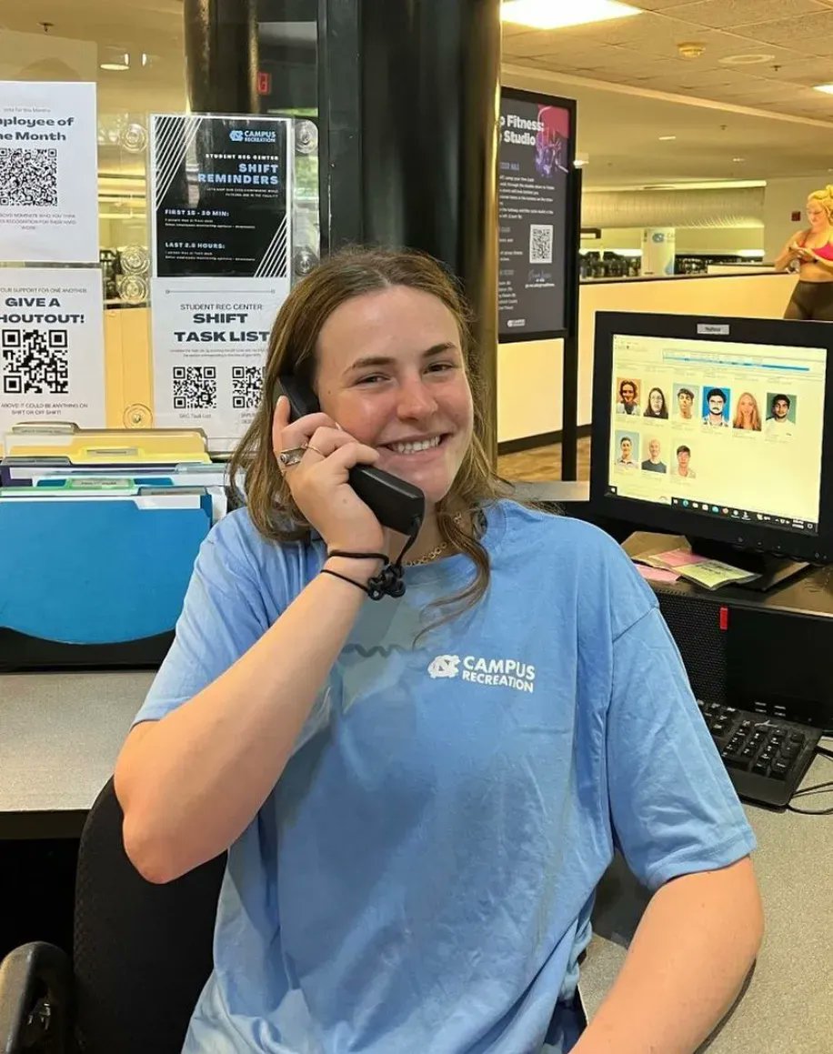 UNC Admissions (@uncadmissions) on Twitter photo Student Job Spotlight 🐏 💼
At Carolina, you can work hard in the classroom and work hard outside of it with an on-campus job.
#UNC senior Hallie Lovin has worked at <a href="/unccampusrec/">UNC Campus Rec</a> for two years and she is currently the supervisor for Operations Ambassadors at the SRC. Student Job Spotlight 🐏 💼
At Carolina, you can work hard in the classroom and work hard outside of it with an on-campus job.
#UNC senior Hallie Lovin has worked at <a href="/unccampusrec/">UNC Campus Rec</a> for two years and she is currently the supervisor for Operations Ambassadors at the SRC.
