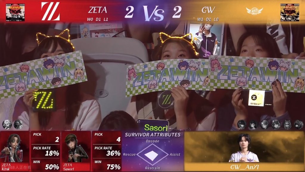 Itiliver1's tweet photo. #ZETAWIN #ZETA #第五人格COA 
Although ZETA didn‘t win, four days of competition made me very happy. I wonder if the players of ZETA DIVISION saw me cheering them on in Hangzhou. I want to tell them there are many Chinese fans following ZETA and I hope ZETA can become stronger. https://t.co/gW0pgKR4pZ