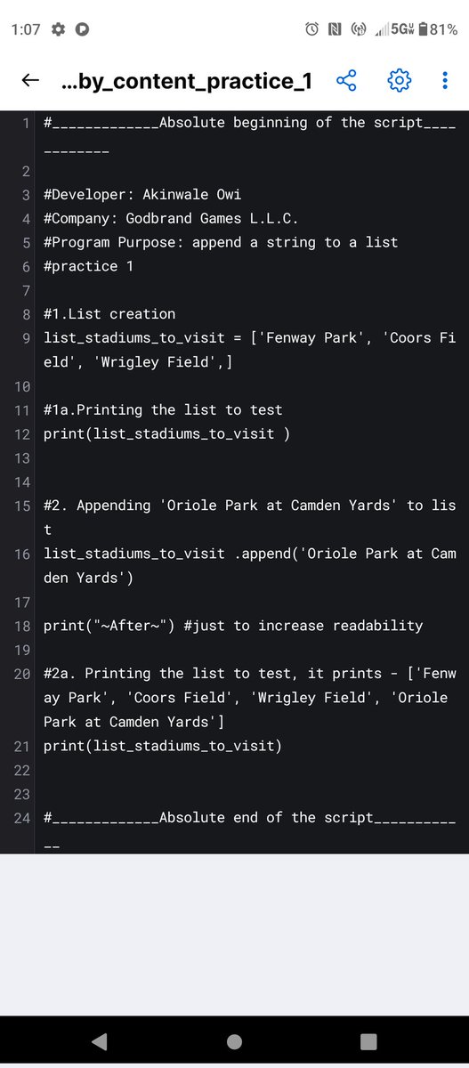 WallyOwi30's tweet image. Python 3: append to the end of a list by content. This time it&apos;s baseball stadiums I would love to watch a game in. 👍 @MLB 
#python3 #learnpython #pceptraining