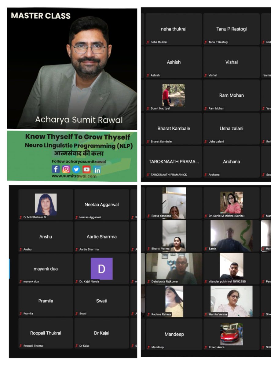 AcharyaRawal's tweet image. A big thanks to the ASR Community
Here are GLIMPSES of the NLP Master Class help on May 4, 2023. We once again thank you for your presence &amp;amp; enthusiastic interactions.
The course begins May 10, 2023.
Write to us or call at 098373 02401

#nlptrainer #NLP #nlpcourse