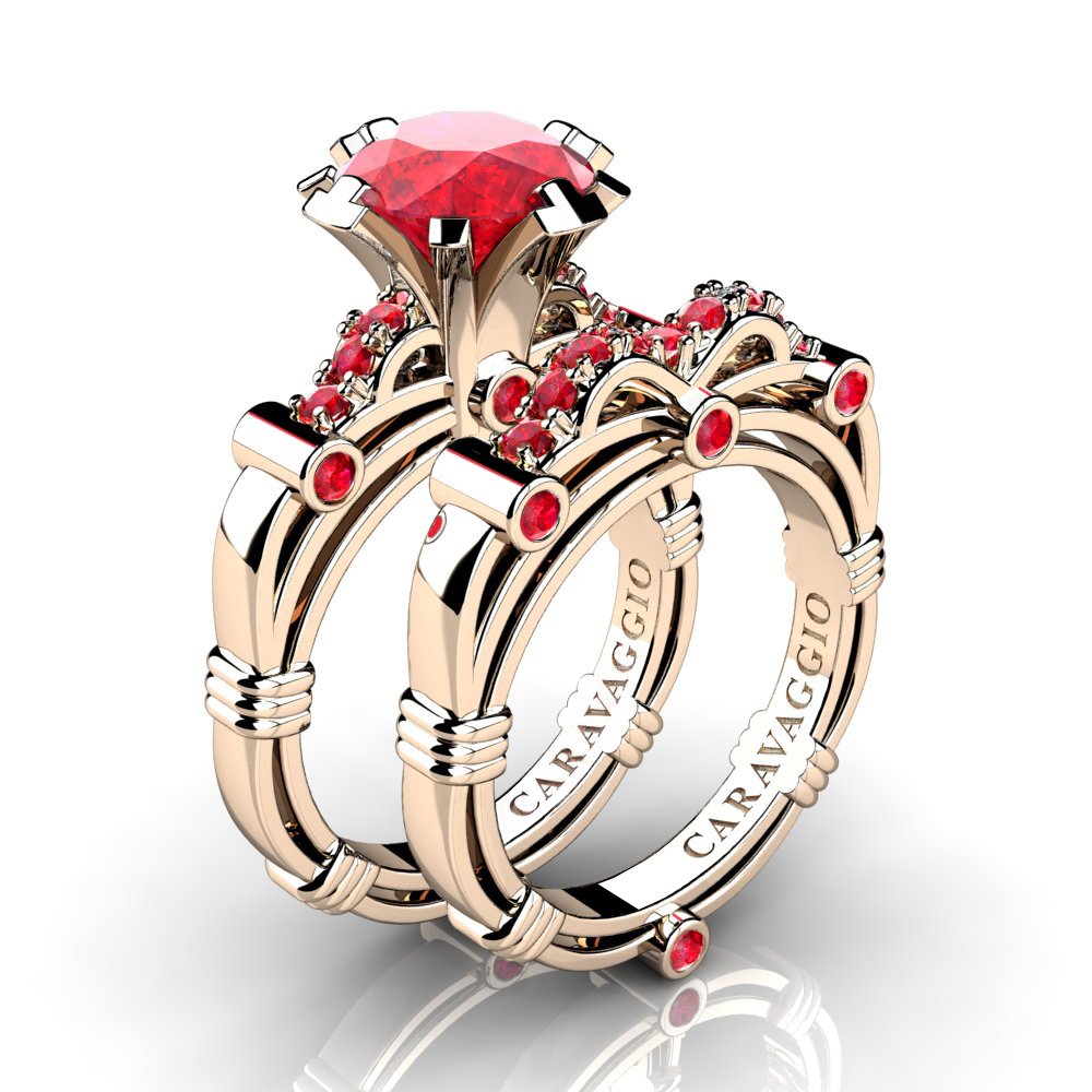 Elegant and Chic 💎 caravaggiojewelry.com/?p=410615 Art Masters Caravaggio 14K Rose Gold 3.0 Ct Ruby Engagement Ring Wedding Band Set R823S-14KRGR at Caravaggio™ Jewelry