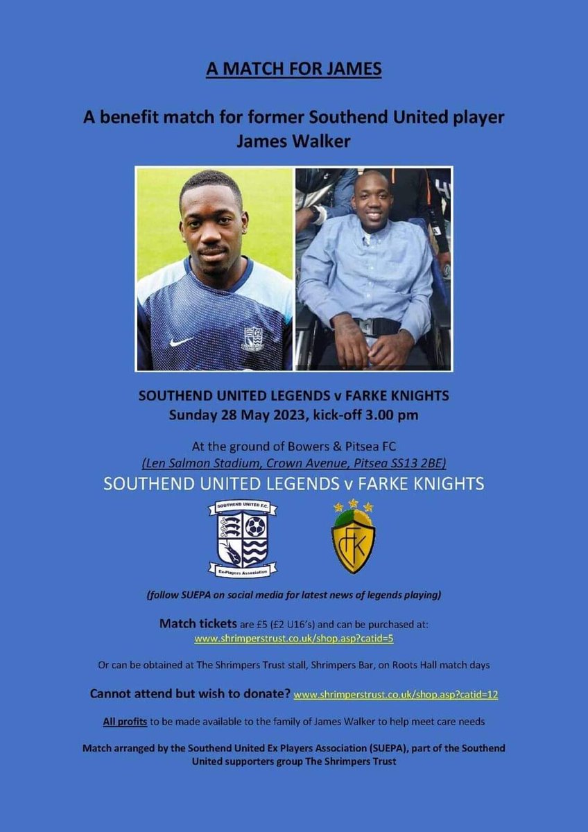 Just gone live on ebay, the chance for one budding amateur to get their boots on to play in #AMatchforJames on 28th May, alongside our ex pros and to be "managed" by the legend that is Steve Tilson!

ebay.co.uk/itm/1259225167…