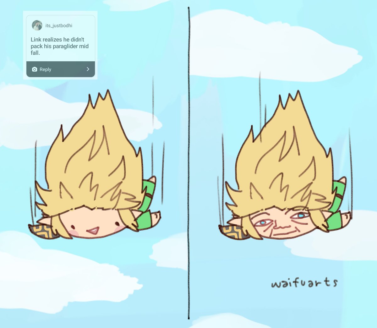 waifuartz's tweet photo. Day 5 of taking requests: Link realises he didn't pack his paraglider mid-fall

#tearsofthekingdom #totk https://t.co/YcRUXoNEE9