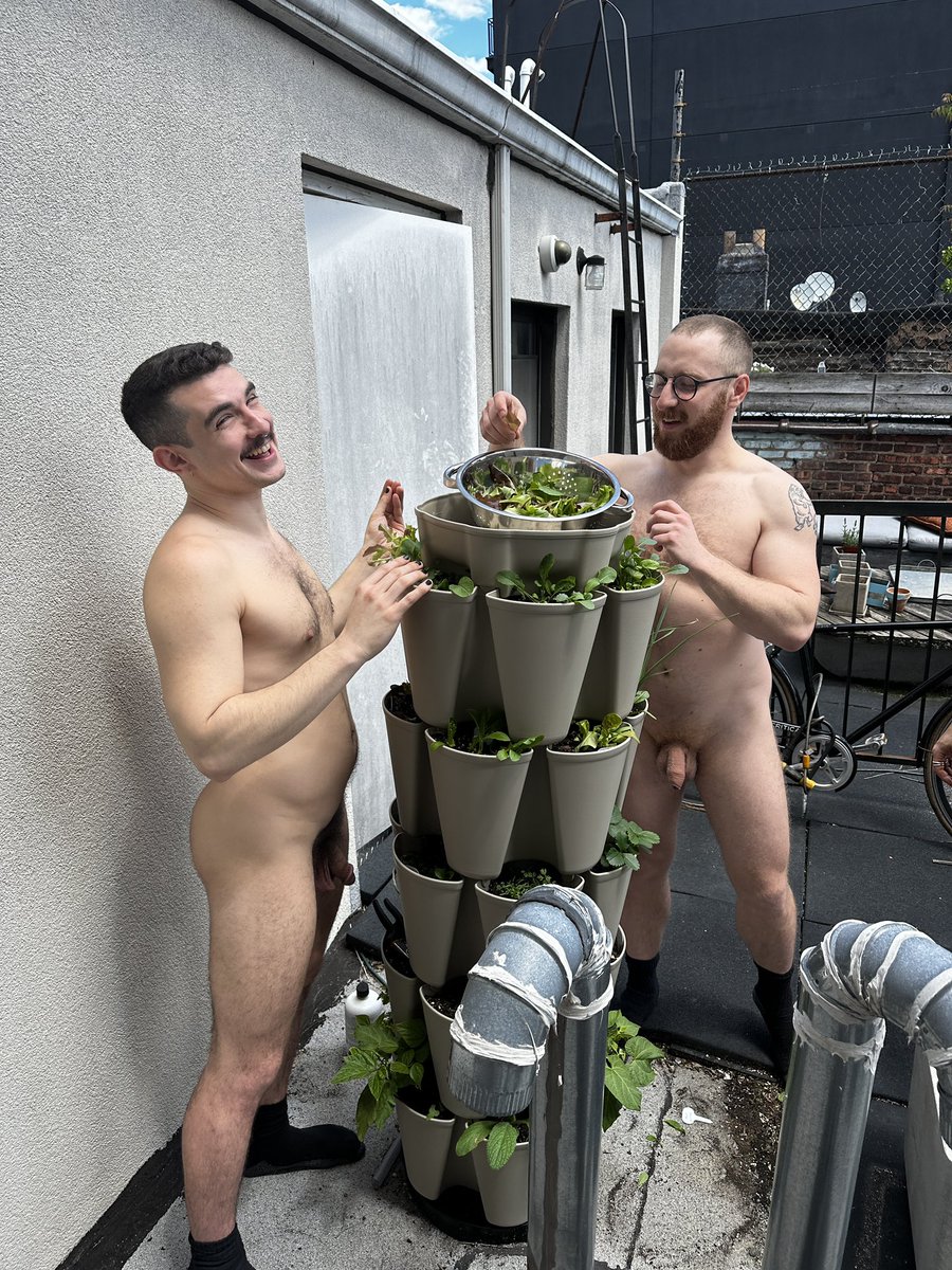 Laughing at salads on #worldnakedgardeningday with @SqueezableJudas and @SoftOtterTop