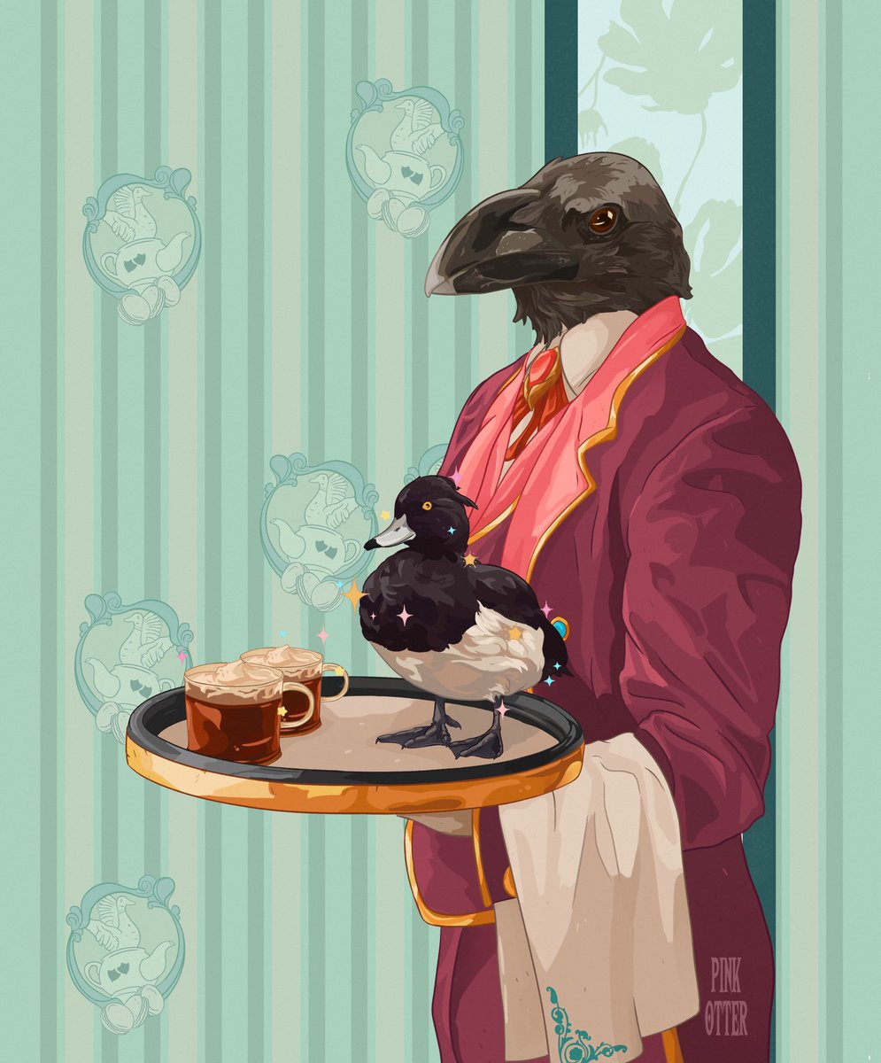 Arthur, the unflappable waiter of Duck's Cafe exudes an air of tranquility and serenity with no match 🐦‍⬛☕️ 

#artistsoftwitter #birdartist #originalcharacter