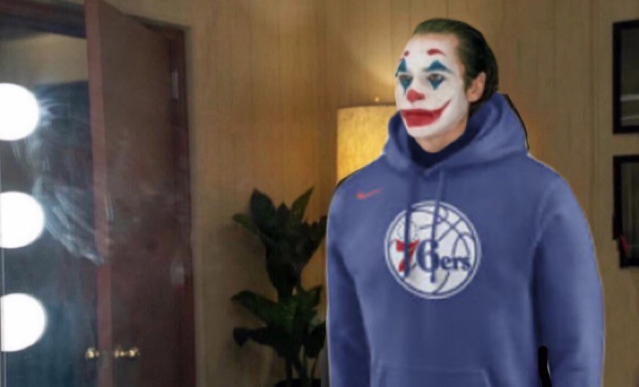 JoshReynolds24's tweet photo. “Only clowns think the Sixers win game 4 &amp; make this a series”

Me getting ready today: https://t.co/ks6Klv457S