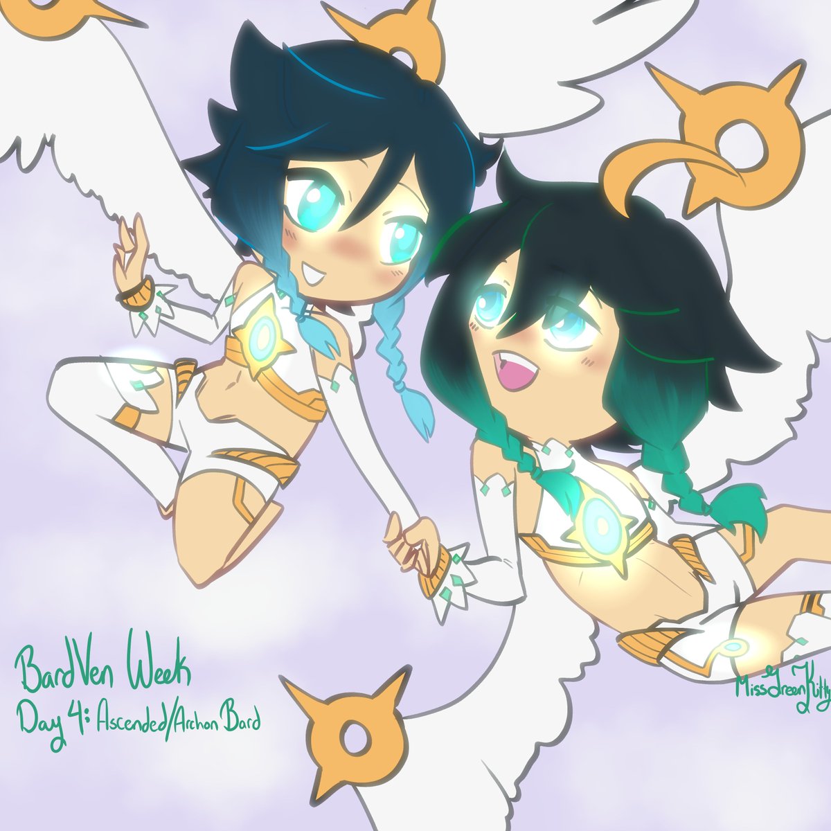 GreenKittyMain's tweet photo. #windblumesoflove #bardven week day 4: ascended/archon bard  (if Inazuma can have twin sister gods, then mond can have a pair of soulmates)

#venti #genshin #genshinimpact #venbard @BardvenEvent https://t.co/0fNKPRPK8h