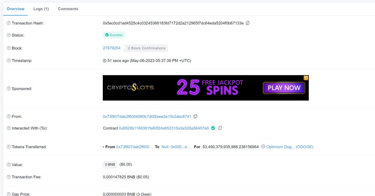 May Scheduled Burn Plan (6/31) 💣💥

🔍 BSCscan: 
bscscan.com/tx/0x5ec0cd1ad…

We buyback 1030 USDT and burn 53,490,379,935,988 $ODOGE token🔥

All for burning and burning🔥🔥🔥

The airdrop for AIDOGE and PEPE community investors launched already⚡️⚡️⚡️
Claim website: