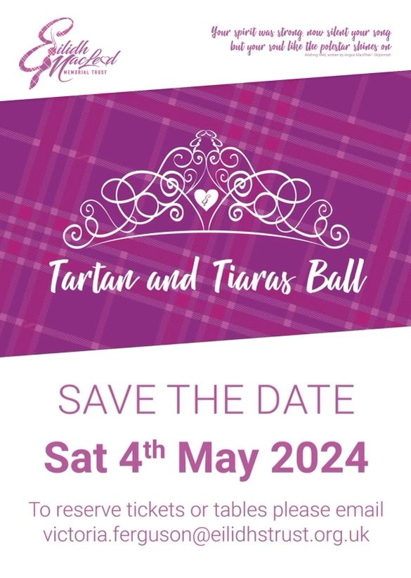 eilidhstrust's tweet photo. 💜 Save the date. 

Don’t say we don’t give you enough warning! 

Some exciting plans coming together for next year’s Tartan and Tiaras gala ball in #Glasgow. 

Save the date and stay tuned for updates.💜

#musiceducation #musicforkids #charity #MayThe4thBeWithYou https://t.co/oX5EMJvCB7