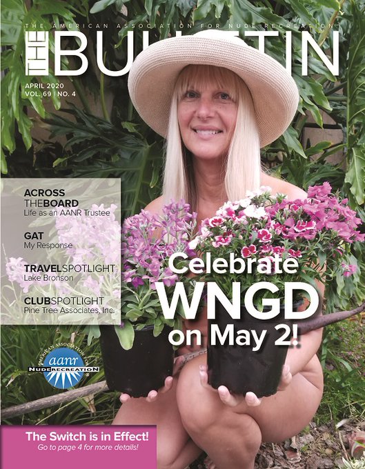 #Throwback to #WorldNakedGardeningDay 2020 on the cover of the @aanr_nudism “The Bulletin.” #WNGD