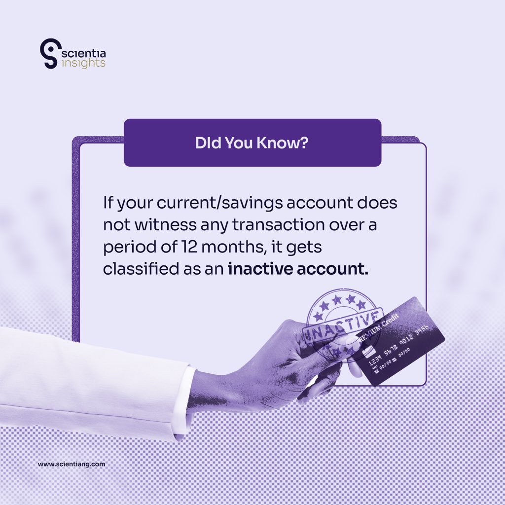 ScientiaNG's tweet photo. Did you know? Learn more about the CBN’s policy on dormant accounts https://t.co/5td8EScvRu #cbn #dormantaccount #nigeria #inactiveaccount #scientiainsights https://t.co/xZxLIPAgSt
