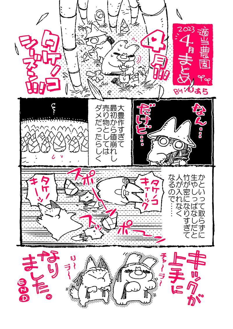 【適当農園】(8) タケノコの成長速度にせっつかれ、気が付けば5月になっており、机の地層の下のほうから3末期限の書類が出てきた所です。元気にやっております。#家庭菜園