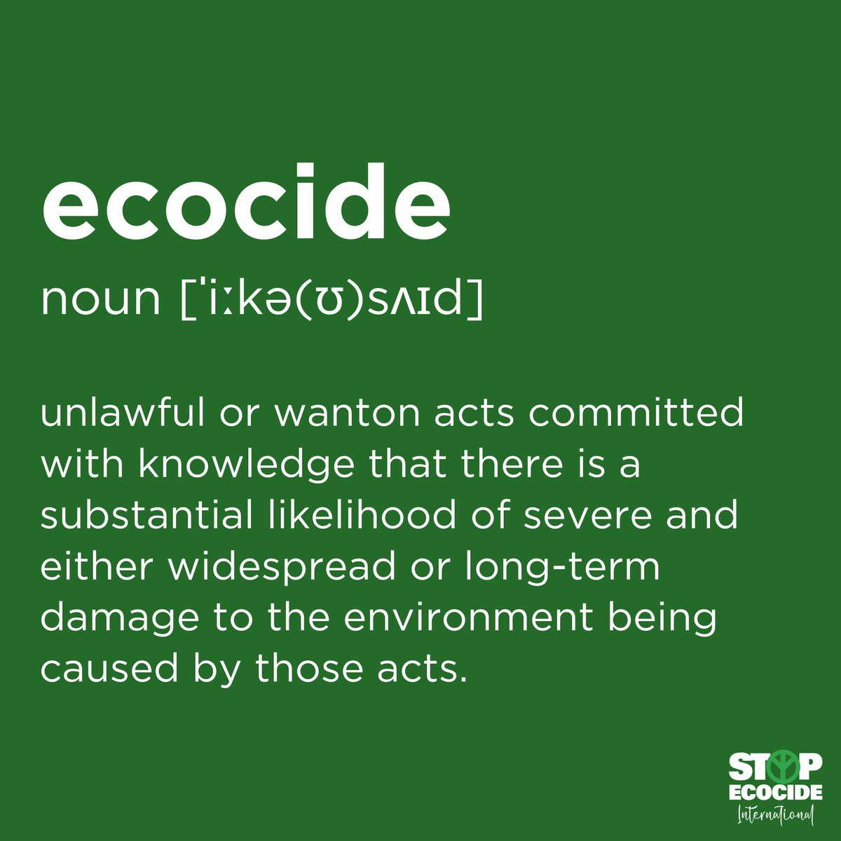 When #ecocide becomes an international crime, those responsible for mass damage + destruction of #ecosystems will face legal action/jail-time.

Join the growing global movement for #EcocideLaw TODAY(!):

stopecocide.earth/act-now 

#StopEcocide