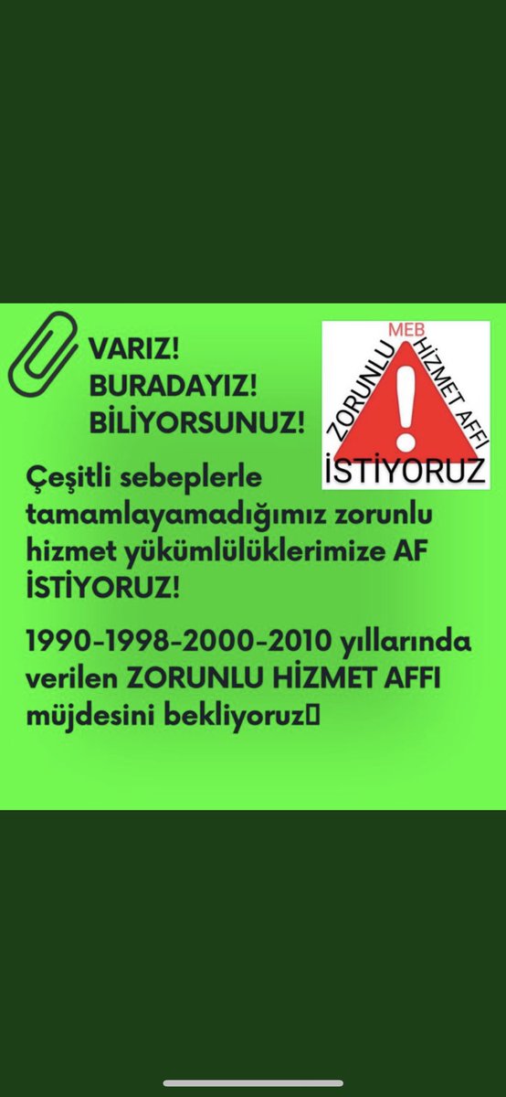 Öğretmenler zorunlu hizmet muafiyeti bekliyor
<a href="/RTErdogan/">Recep Tayyip Erdoğan</a> <a href="/prof_mahmutozer/">Mahmut Özer</a>
<a href="/kilicdarogluk/">Kemal Kılıçdaroğlu</a>  <a href="/meralaksener_tr/">Meral Akşener ile İYİ Olacak! 🇹🇷☀️</a>
<a href="/eczozgurozel/">Özgür Özel</a> <a href="/buyukataman/">İsmet Büyükataman</a>
<a href="/mhpyasarkaradag/">Yaşar Karadağ 🇹🇷🇦🇿</a> <a href="/NazimMavis/">Dr. Nazım Maviş</a>
<a href="/yilmaznazif/">Nazif Yılmaz</a> <a href="/fehmirasimcelik/">Fehmi Rasim Çelik</a>
<a href="/yildirimkaya40/">Yıldırım Kaya</a> <a href="/kamilaydinmhp/">Prof.Dr.Kamil Aydın</a>
<a href="/emrullahisler/">Emrullah İŞLER</a> <a href="/oerdem42/">Orhan Erdem</a> @latif_selvi  #Tam13yıloldu