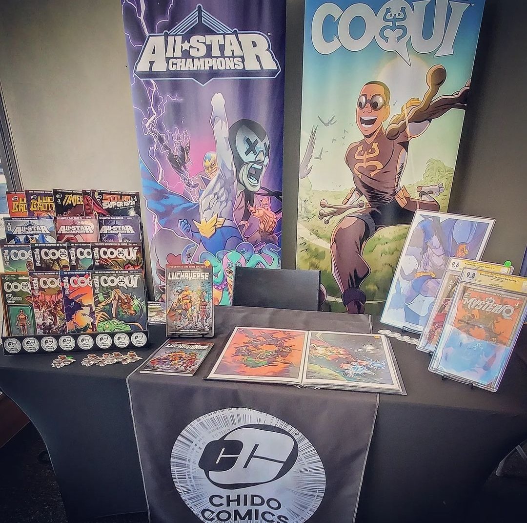 IvanDD6's tweet photo. All set up at @YancyStSouth celebrating #FreeComicBookDay! @ChidoComics @CoquiComic #AllStarChampions #Luchaverse #ReyMysterio #COQUI https://t.co/49j6S3SE7L