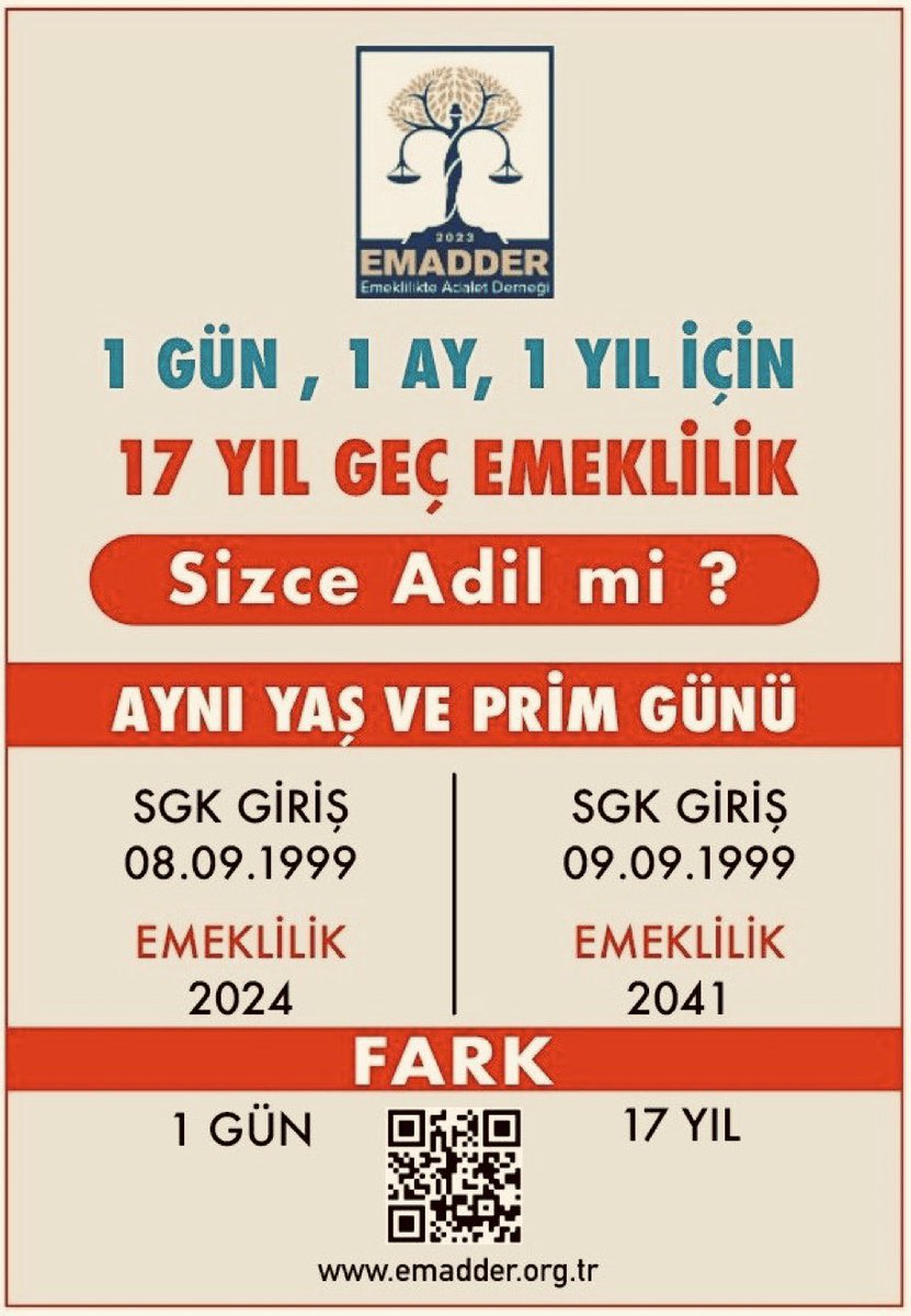 Cumhurbaşkanı <a href="/RTErdogan/">Recep Tayyip Erdoğan</a> 
esnaf ile işçinin emeklilik gününün eşitleneceği sözünü verdi, emeklilikte adalet isteyen yüzbinler de umutlandı

8 Eylül 1999’da işbaşı yapanlar #EYT ile emekli olurken, 1 gün sonra işbaşı yapanların 17 sene beklemesi tepki görüyor👇