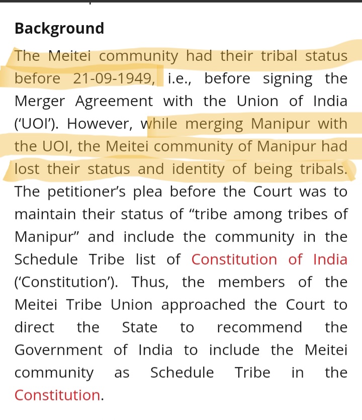 Anshul on X: You know Meities always enjoyed the Tribal status before  merger with India , it was only when Manipur became a part of India then  there status of ST was